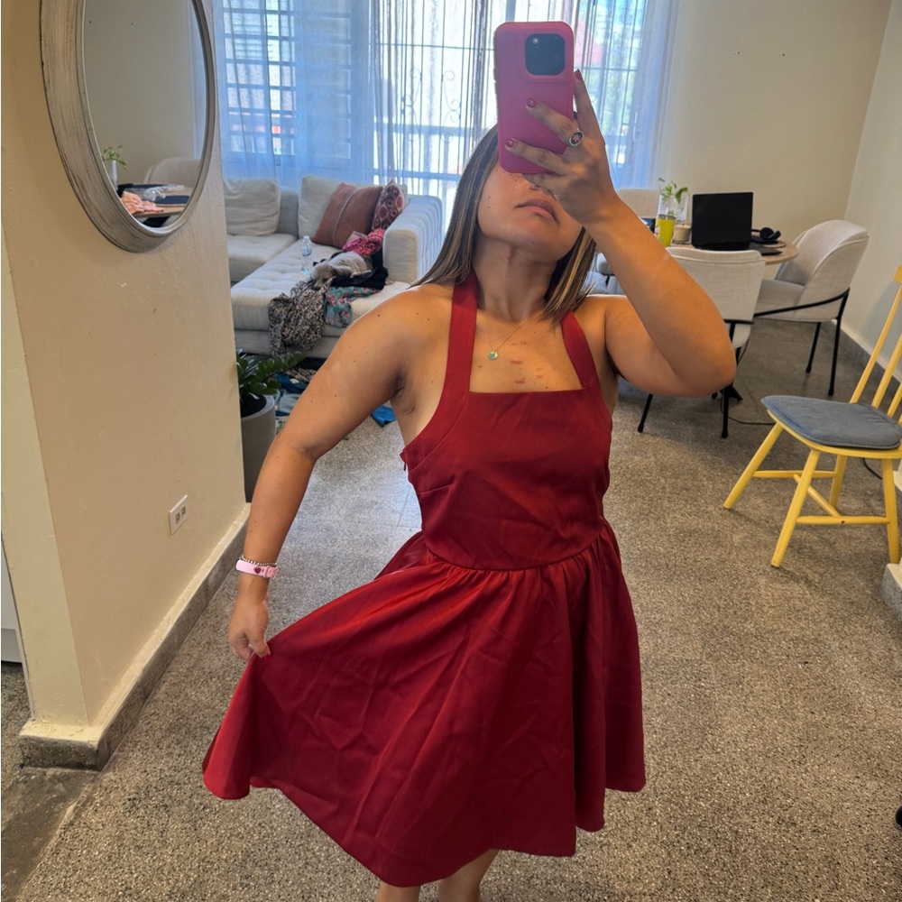 Elegant Red Halter Dress